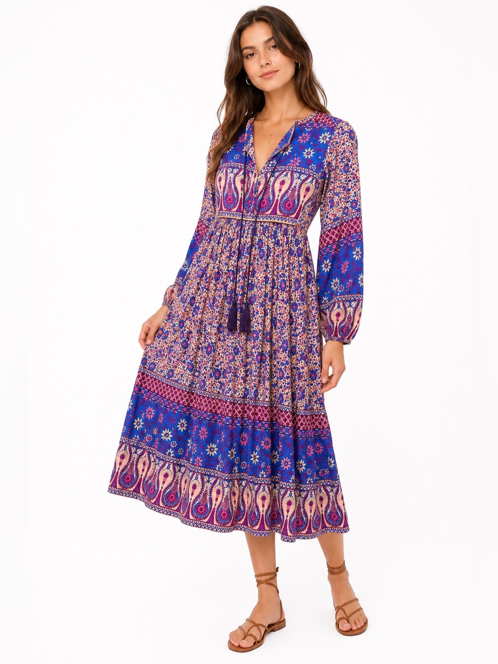 R. Vivimos Boho Cotton Cover Up Dress Tassel Tie Festival Small